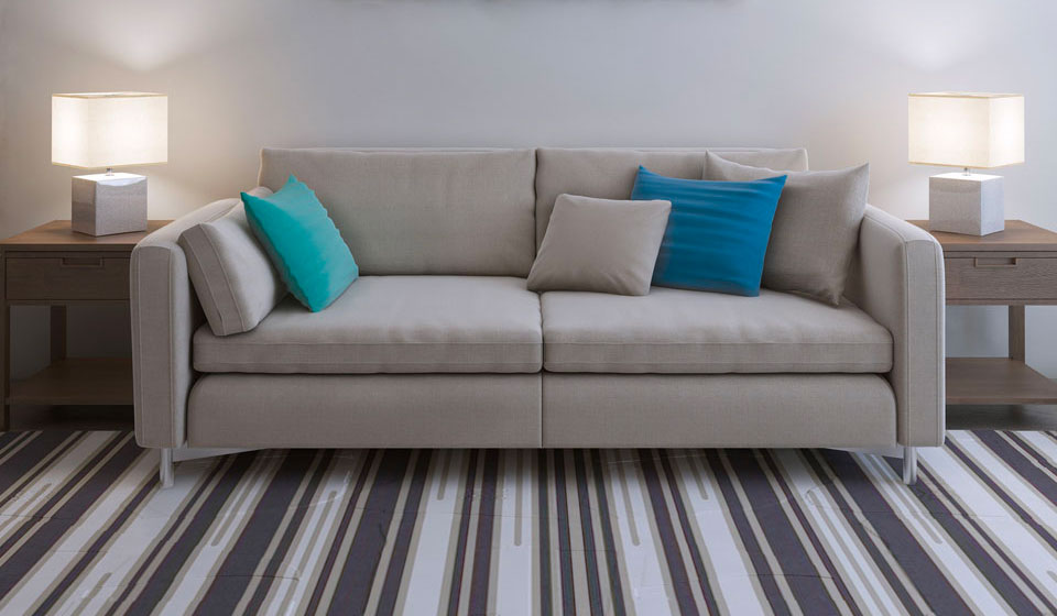 Stripe carpet with a sofa