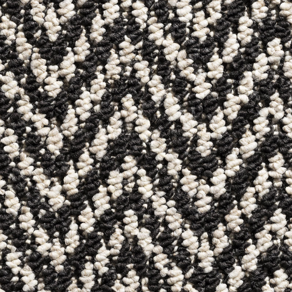 Chevron berber loop carpet in colour black and white