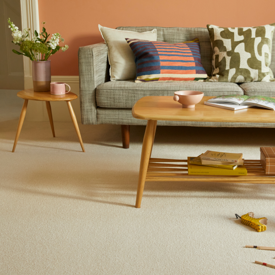 Lucca twist pile carpet displayed in a lounge close up