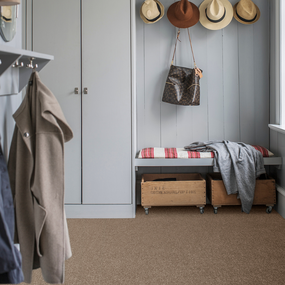 Tuftex twist pile carpet dsplayed in a room in colour Pebble beige